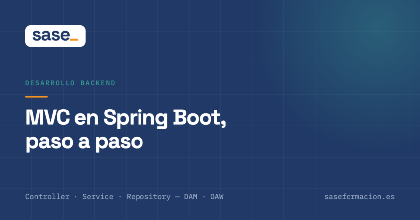 Titular sobre fondo azul de SASE: MVC en Spring Boot, paso a paso